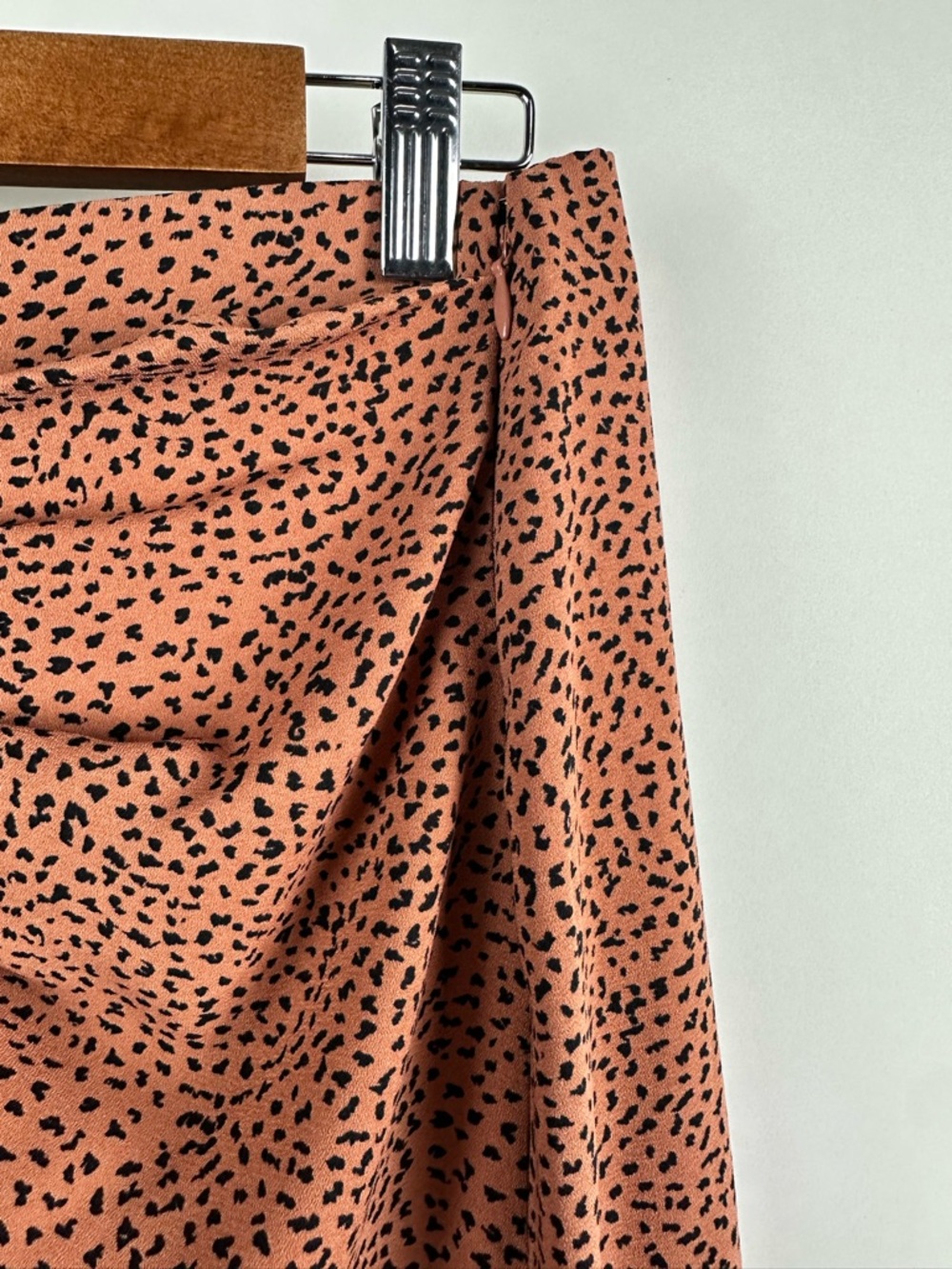 Nine West Ruched Animal Print Front Midi Skirt Brown Black Print Draped Feminine - Picture 5 of 12